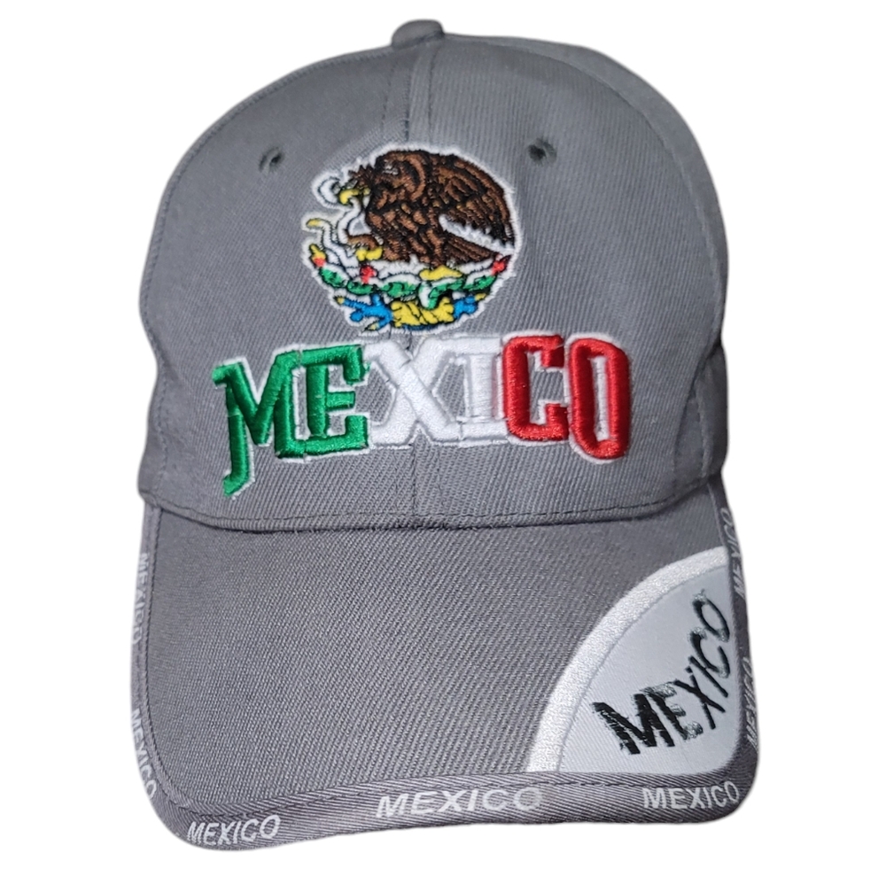 Mexico Flag Gray Strapback Baseball Hat Cap Aztec Spirit Embroidered Souvenir